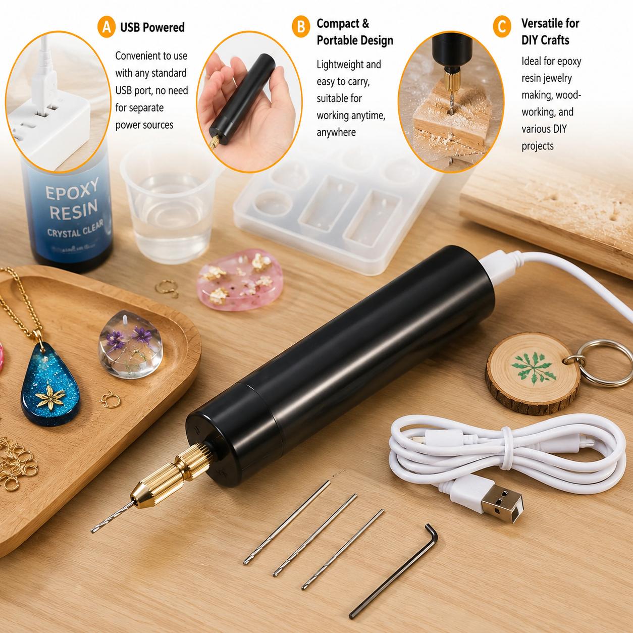 Jewelry Making Kit Professional - Mini wiertarka elektryczna zasilana przez USB,